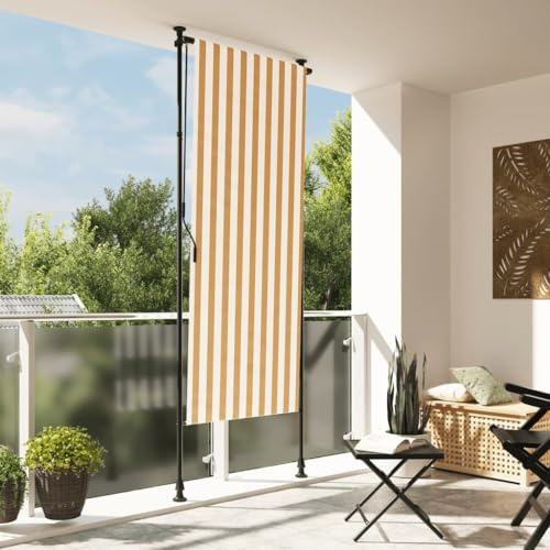 Gecheer Außenrollo, Senkrechtmarkise mit Kurbel, Einziehbar Sichtschutz für Terrasse Balkon, Sonnenschutzrollo, Orange Weiß 100x270cm Stoff Stahl