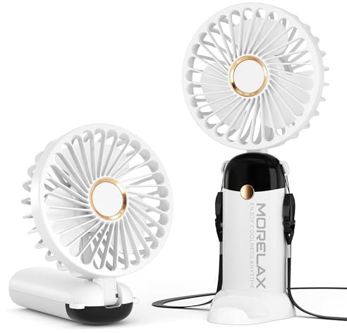 Morelax Handheld Mini Fan,USB Rechargeable Fodable Personal Fans 4000mAh,90 Adjustable, 6 Speed Strong Wind,Portable Fan Pocket Design 5 IN 1Cooling Table Fan for Office School Outdoor Travel,White