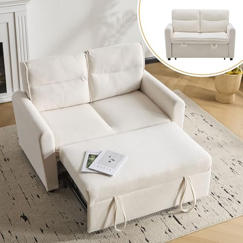 boorbin Moderno divano a 2 posti/divano letto pieghevole con funzione estraibile/schienale regolabile/incluso grande cuscino per schienale/salvaspazio per piccoli soggiorni (beige chiaro)
