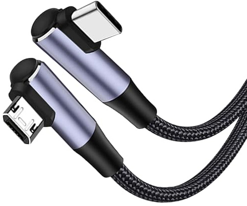 MISYNLON Câble USB C vers micro USB à angle droit, prise micro USB à 90 degrés vers câble tressé de type C, transfert de données de charge 2 A, pour G-alaxy S7/S6, Kindle, P-ixel 3 XL/2 XL, PS4-1 m