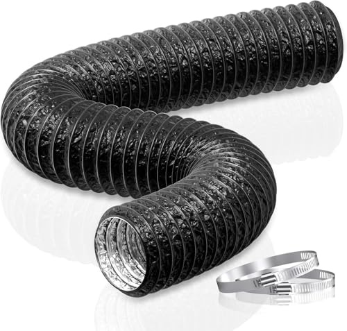 HG Power 100mm Air Ducting Length 2.5m PVC Aluminium Flexible Ventilation Duct PVC Pipe Tumble Dryer Vent Hose with 2 Clamps for Hydroponics Extractor Fan, Cooker Hood, Bathroom, Toilet, Black