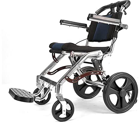 Silla de ruedas plegable ligera con frenos auxiliares, marco de aluminio, ayuda de movilidad portátil para adultos y personas mayores