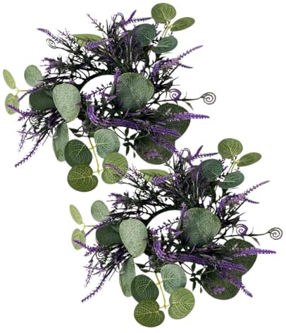 DECORNIJIA Künstliche Blätterkerzenringe für Hochzeit 2 Stück aus Kunststoff Blumenkränze mit Vielseitigem Design für Kerzen und Frühlingsdekoration und Zuhause
