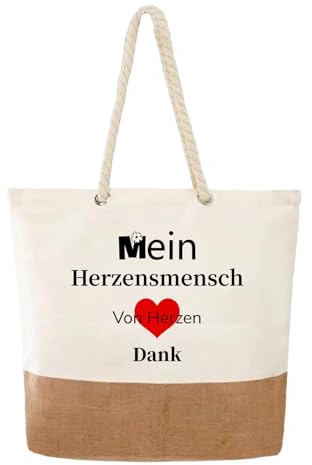 PIujsym Geschenke für Freundin Jutebeutel Damen Herzensmensch Geschenk Tragetasche Canvas Einkaufstasche Groß Shopper Bag Geschenk für Beste Freundin Geburtstagsgeschenk Damen Alltag Arbeit Shopping