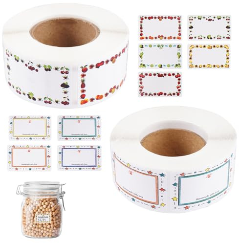 1 000 stycken syltetiketter självhäftande, 30 x 50 mm frysetiketter för märkning, konserveringsetiketter, rektangel etiketter, syltburkar för glas, flaskor, påsar, klistermärken