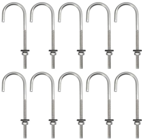 Bulloni di ancoraggio per tetti in acciaio inossidabile 304, a gambo lungo, con gancio per piastrelle, viti per calcestruzzo, con dado esagonale e rondella (confezione da 10, M6 x 25 x 75 mm)