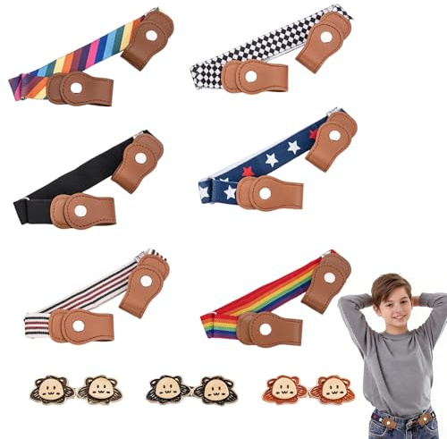 Kaiyzo Kids Belt Set with 6 Elastic Belt Straps and 3 Buckles, Adjustable Boys Belt 35-51 cm for School Uniforms, Casual Wear, Sports Activities
