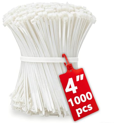 1000pcs Small White Zip Ties 4 Inch, Mini Cable Ties Tiny Zipties 4 In Micro Self Locking Plastic Clear Tie Wraps Thin Wire Ties for Cable Management