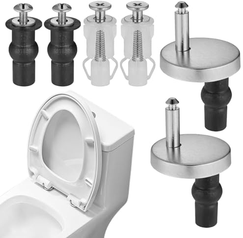 6Pcs Quick Release Toilet Seat Fixings, Universal Soft Close Hinge Replacement Kit with Expanding Rubber Bolts for Blind Hole, Stainless Steel Hardware Toilet Hinge Screws Fittings