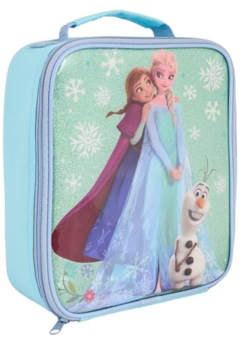 Disney Frozen - Lonchera aislada con Anna, Elsa y Olaf, azul, forro antibacteriano, fácil de limpiar, para la escuela y los viajes