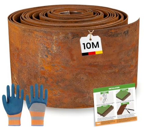 TOFFCAEA Bordure de Jardin en Acier Corten 10 m x 15cm, Bordure de Pelouse en Métal, Montage Facile, 1 Paire de Gants Incluse, Bordure de Plantes de Jardin