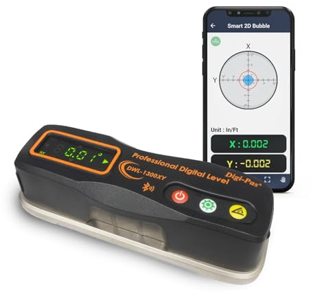 Digi-Pas 2-Achsen Smart Machinist Digitale Wasserwaage DWL1300XY Bluetooth 0,002 Zoll/Fuß (0,2 mm/m)