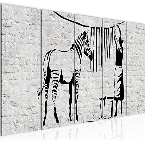 Runa Art Wandbild XXL Washing Zebra Banksy Loft Wohnzimmer 200 x 80 cm Grau 5 Teilig - Made in Germany - 303255a