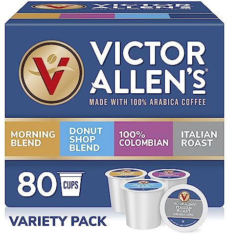 Victor Allen's 80 Count Single Serve Cup Variety Pack of Morning Blend, 100% Colombian, Donut Shop and Italian Roast (Compatible with 2.0 Keurig Brewers)
