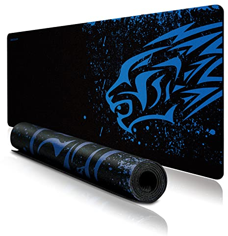 excovip Grand Tapis de Souris pour Gaming 700x300 mm, Dos antidérapant en Caoutchouc et Bords Cousus,Blue Leopard, Tissu en Soie Lisse, Compatible avec Les Souris Laser et optiques
