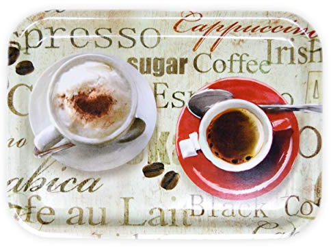 Lashuma Melamin Frühstückstablett 31x23 cm, Eckiges Kaffeetablett Klein, Langlebiges Partytablett, Druck: Espresso