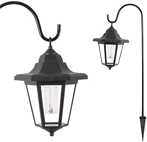 GardenKraft 18229 Pack of 2 Solar Powered LED Shepherds Crook Garden Lanterns/Hanging Victorian Coach Lamps/Outdoor Garden Lighting/Weatherproof Lights / 70cm High /