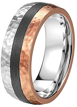 DOOSTI Partnerring/Freundschaftsring HAMMERSCHLAG Edelstahl-Carbon – inkl. Gratis Gravur (50 (15.9))