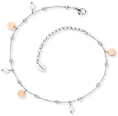 Engelsrufer Damen Fußkettchen mit Süßwasserperlen und Schmuckblättchen, Edelstahl Roségold, verstellbar, nickelfrei