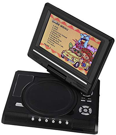 Bindpo Lecteur DVD Portable avec Alimentation intégrée, écran d'affichage pivotant de 7 , Fente pour Carte SD et Port USB, Radio FM, Prend en Charge la mémoire des Points d'arrêt(EU Plug)
