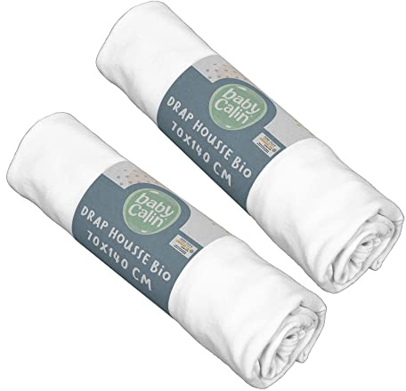 BabyCalin Bio - Set de 2 Draps Housse 70 x 140 cm certifié OEKO-TEX