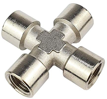Kreuzstück G 1/2 Innengewinde 16 bar Gewindefitting Messing vernickelt Verbindungsstück Fitting für Druckluft