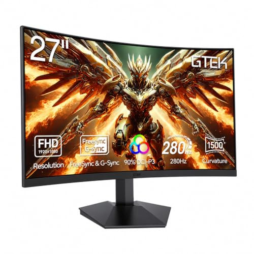 GTek Monitor para Juegos de 240 Hz, Pantalla sin Marco de 27 Pulgadas Full HD 1920 x 1080P, Curvo 1800R, VA 1ms MPRT, FreeSync, Altavoces, DisplayPort/HDMI, VESA - F2740C