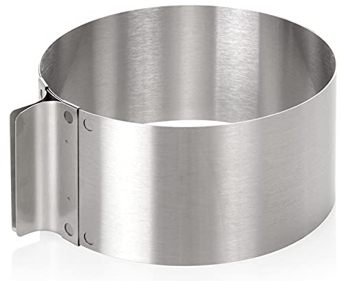 wenco Anello per torta regolabile da 16 a 30 cm, alto 8 cm, in acciaio inox, accessorio da forno per torte, resistente al calore fino a 180 °C, antiruggine, argento, lavabile in lavastoviglie