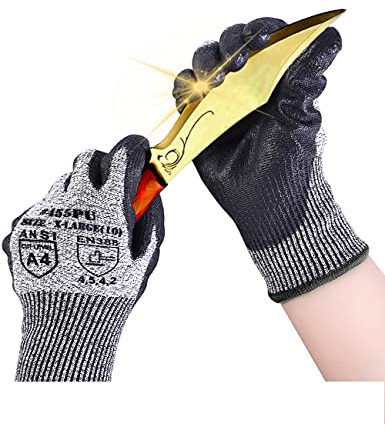 Donfri Cut Resistant Gloves High Performance Level 5 Protection Safety Work Gloves for Men Comfortable PU Coated Palm Cut Proof Gloves Gardening Food Grade Non-slip Machine Washable (1, XL)