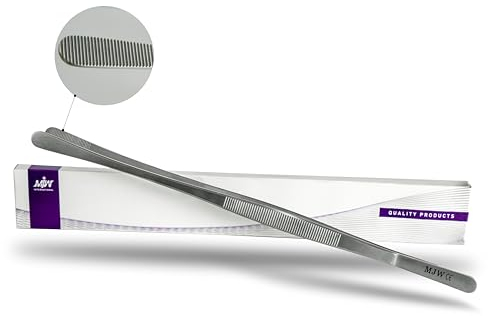 MJW Grillpinzette – 30 cm lange Kochpinzette aus Edelstahl, langlebige Küchenzange ideal als Fleisch, Spaghetti, Brat und Backpinzette mit gezahnten Spitzen