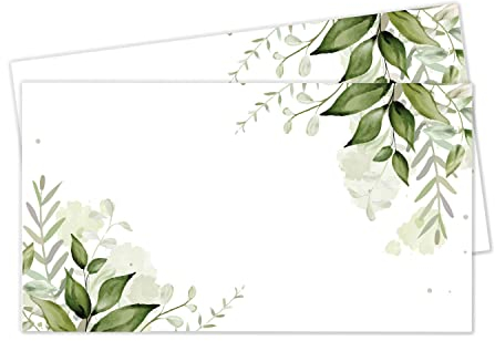 younikat set de 50 tarjetas para mesa de boda I tarjeta de lugar I tarjetas con nombre I motivo flores y eucalipto I tamaño tarjeta de visita I verde pálido I para el día especial I dv1096
