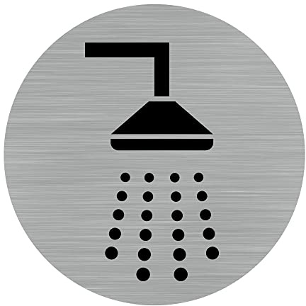Signalétique.biz France - Plaque de porte Douche. (Q0177) Autocollant Souple Effet alu brossÈ ou Plaque de Porte alu brossÈ EP 2mm au Choix - Diamètre 76 mm - Adhésif aspect aluminium brossé