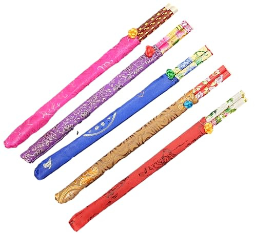 Fat-catz-copy-catz 2X Pairs Wooden Decorative Chopsticks Anti-Slip with Silk Covers Durable Authentic Chinese Korean Japanese Chocksticks