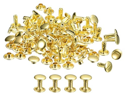QUARKZMAN Remaches de Cuero de Tapa Doble 6x8mm Dorado 100 Juegos | Remache de Pernos Metálicos para Reparación de Artesanía Cuero, DIY Cartera Cinturón Bolsa Zapato