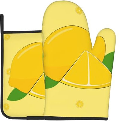 YYHHAOFA Ensemble de gants de cuisine et maniques motif citron dessin animé : épais et durable, anti-brûlure et isolant thermique