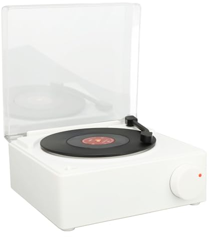 Vintage 5.0 Plattenspieler mit 3 Wiedergabemodi, Weckerfunktion, Klassisches Vintage-Grammophon für Zuhause und Reisen (White)
