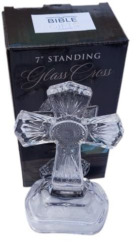 Biblegifts Standing Glass Cross 7 18cm High from Sturdy Ideal for Nuns, Monks, Pastors, Vicars or Ministers. Boxed Gift