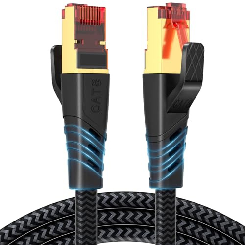 Cable Ethernet,Cat 8 15Metros Cable De Red 40gbps Cable Ethernet 2000mhz Alta Velocidad S/FTP RJ45 Poe Lan Gigabit Nylon Cable De Red Para Router MóDem Computadora Switch Ps5 Ps4 Smart Tv Laptop