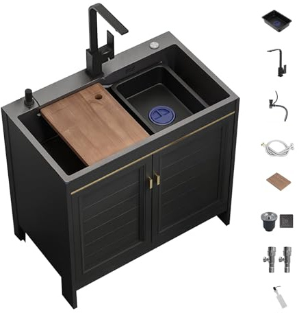 Évier de cuisine en acier inoxydable évier de cuisine avec meuble évier extérieur à installation libre évier station bassin à main pour garage,restaurant, buanderie (60 x 45 cm/23,6 x 17 cm