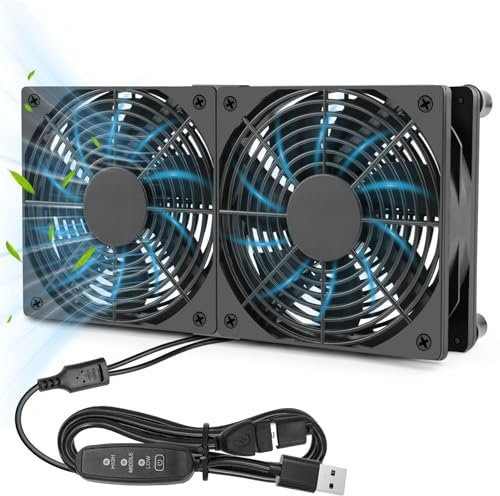 SOARFLY - Abanico Ventilador USB de 120 mm y 5 V, doble USB con 3 velocidades ajustables, 120 mm con patas amortiguadoras de golpes, ventilador de PC USB para PC, ordenador portátil, router