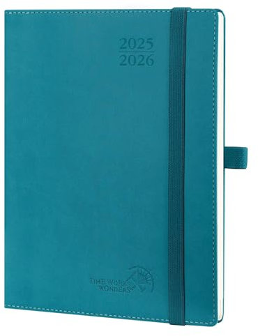 POPRUN Kalender 2025 2026 Wochenplaner (Aug.2025-Dez.2026) Softcover mit PU-Leder, ca. A5 (22 x 16,5 cm), 17-Monate-Terminplaner 1 Woche 2 Seite mit FSC®-Zertifiziertem Papier - Pazifikgrün