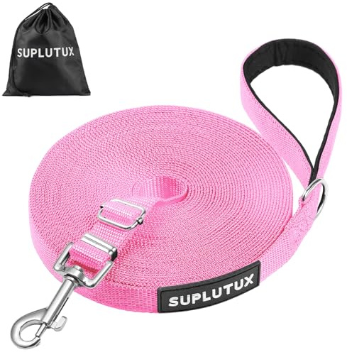 Schleppleine für Hunde, Laufleine für Hunde – Verstellbare Hundeleine mit Gepolstertem Griff inkl. Aufbewahrungstasche, Ideal für Training, Spaziergänge und Outdoor (Rosa, 10m/32ft)