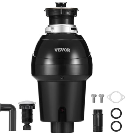 VEVOR Tritarifiuti per Lavello da Cucina, 0,74 kW, Sistema di Smaltimento Rifiuti Alimentari in Acciaio Inox, Motore CC, Supporto EZ, 3960 giri/min, con Cavo di Alimentazione, Paraspruzzi per la Casa