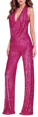 Generisch glitzer jumpsuit damen langarm, Damen Jumpsuit Pailletten Lang Party Overall Playsuit Langarm Festlich Casual Hosenanzug Romper Glitzer Elegant Hohe Taille Einteiler Jumpsuits Clubwear