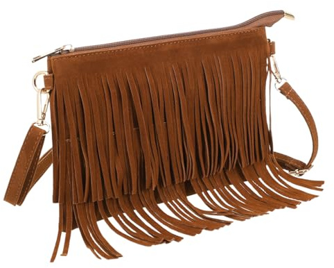 BESPORTBLE Borsa a Tracolla Nappe e Frange Vintage da Donna, Stile Rétro in Pelle Scamosciata Effetto Vintage, Leggera e Capiente per Uso Quotidiano, Feste e Viaggi