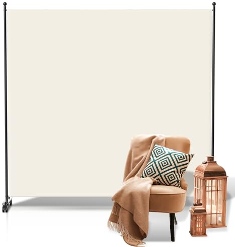 Fiqops Paraviento para exteriores, divisor con ruedas, 1 pieza, 187 x 181 cm, paraviento resistente a la intemperie, para exteriores y oficina, color beige