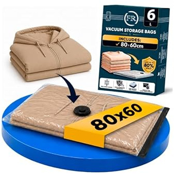 FiRiO Sacchetti Sottovuoto Vestiti Grandi I 6 PEZZI I Taglia L: 80x60cm I Buste Sottovuoto Abiti I Sacchi Sottovuoto Vestiti Grandi I Vacuum Bags for Clothing I Sacchetto Sottovuoto per Vestit
