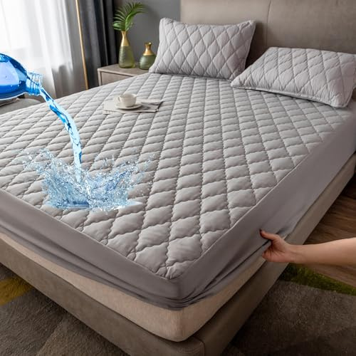 AOUHMN Housse de Matelas Couverture de lit Waterproof Respirant Lavable Couvre/Protège Matelas Integral Matelassé Drap-Housses Protection Matelas Déménagement,Light Gray,90x190cm