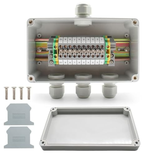 DIYCUT Abzweigdose Wasserdicht IP66, Verteilerdose Aufputz 1 in 3 Out | Durchgangsklemme 10-polig UK2.5B Klemmen mit DIN-Schiene, 155 x 90 x 60 mm, Wasserdicht für Schaltschrank und Außenbereich