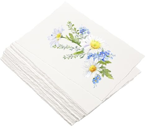 Sxutop 50 Fogli Carta Acquerello Fatta a Mano 300 GSM Carta Bianca Realizzata a Mano con Bordo Grezzo Carta-Mano Cotone 300 gr per Acquerelli Dipinti Inviti Disegno Schizzi Scrittura, 15.2 x 10.2 cm